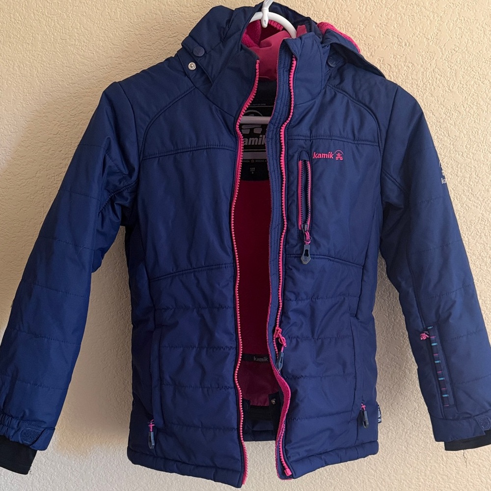 Kamik Kids' Navy Ski Jacket with Pink Details